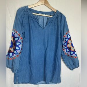 Embroidered Blue Women's Top